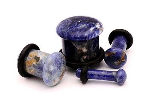 Single Flare Sodalite Stone Plugs - 2g - 6mm - Sold As a Pair