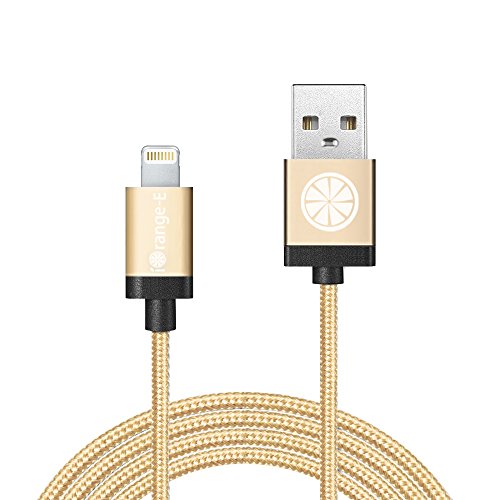 iOrange-E Lightning USB & Data Sync Braided Cable for iPhone 6 6 Plus 5S 5C 5, iPad Air, iPad 4th Gen, iPad Mini, iPad Mini with Retina Display, iPod Touch 5th Gene and iPod Nano 7th Gen - Gold
