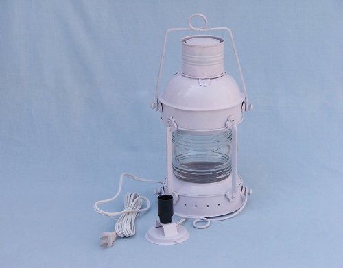 Iron Anchor Electric Lantern 15" - White - Electric Nautical Lantern - Beach Decor - Image 4