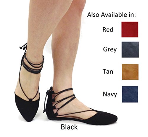 Spirit Moda Nina-2 Women's Strappy Lace Up Ballet Flats D'Orsay Ankle Tie