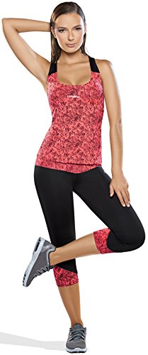 Haby Women's Gym Outfit Activewear Set Printed Top Anti-Cellulite Capri Leggings