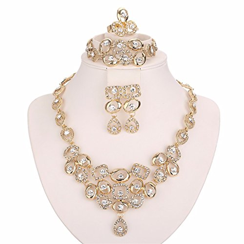 Moochi 18K Gold Plated Necklace Earrings Ring Bracelet Jewelry Set Africa Beads Costume Show Wedding