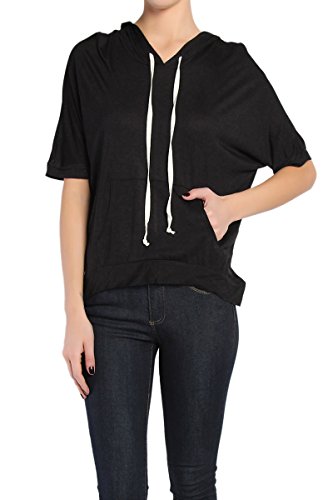 Themogan Women'S Dolman Short Sleeve Hooded Pullover Top