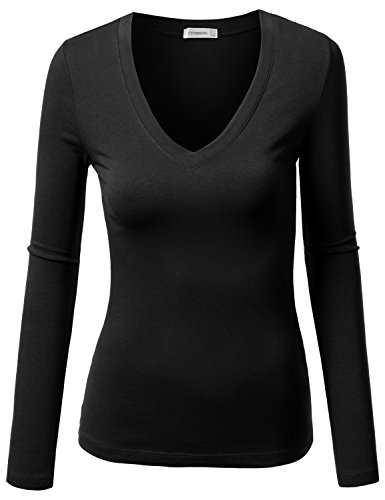 J.TOMSON Womens Plain Basic Cotton Spandex Long Sleeve T Shirt