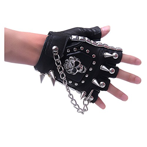 Minibee Fingerless Stud Metal Skull+chain Cycling Rock Gothic Punk Style Gloves