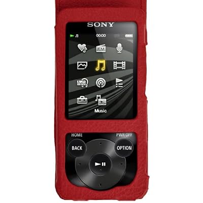 igadgitz Rouge Étui Housse Cuir pour Sony Walkman NWZ-E585 avec Mousequeton et Prot. D¿écran
