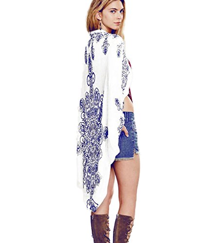 Mansy women's Floral Print Cardigan Beach Cover Up Kimono Blouse Top