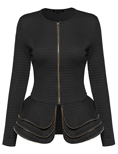 MBE Women's Fit and Flare Peplum Quilted Blazer Jacket with Ruffles