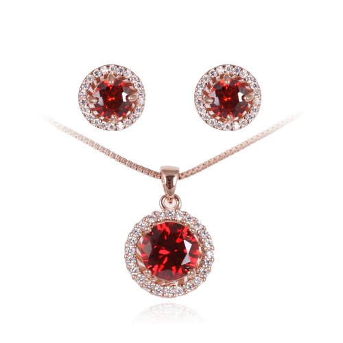Fashion Plaza Basket Set Red Cubic Zircon Cz Necklace and Earring Set S92