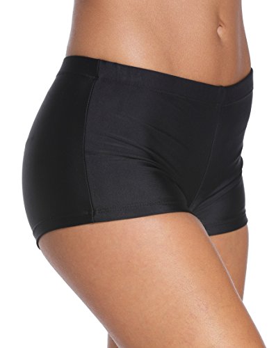 Angerella Women Solid Bikini Bottom Front Mesh Lining Mini Boy Short Swimwear