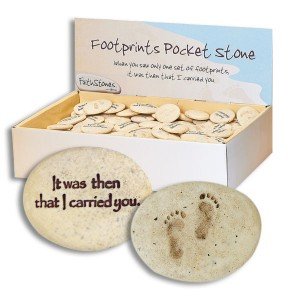 Set of 2 Smooth FOOTPRINTS in the SAND Pocket TOKENS - INSPIRATIONAL Gift -Worry Stone/FRIEND Family - AFFIRMATION Prayer POCKET Token