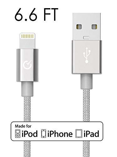 Volts Nylon Braided Sync & Charge USB Cable with 8-Pin Lightning Connector for Apple iPhone 6, 6 Plus, iPod, iPad, Apple MFi Certified, 2 Meter - Silver