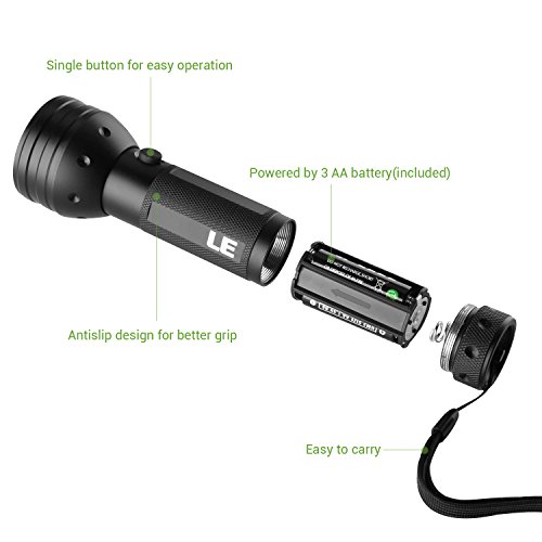 LE 51 LED UV Flashlight, Pet Urine and Stain Detector, Blacklight, 395nm, 3 AA Batteries Included - Image 4
