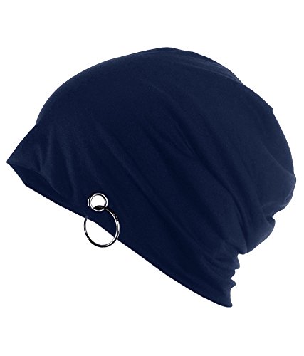 Gajraj Unisex Cotton Deep Blue Slouchy Beanie (With Ring)