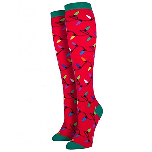Sock Smith Womens Christmas Lights Knee High Socks-Red-Medium