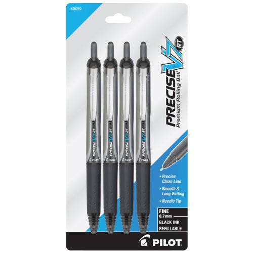 Pilot Precise V7 RT Retractable Rolling Ball Pens, Fine Point, 4-Pack, Black Ink (26060)
