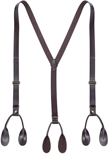 Marino Men's Leather Y-Back Adjustable Suspender with Double Button Loops - Superior Chocolate Brown Leather - Up tp 54