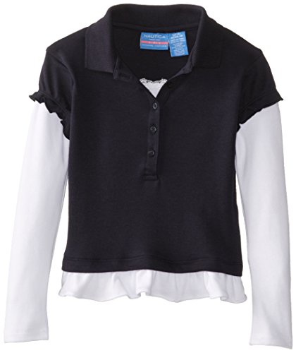 

Nautica Little Girls' Long Sleeve Interlock Twofer with Ruffle