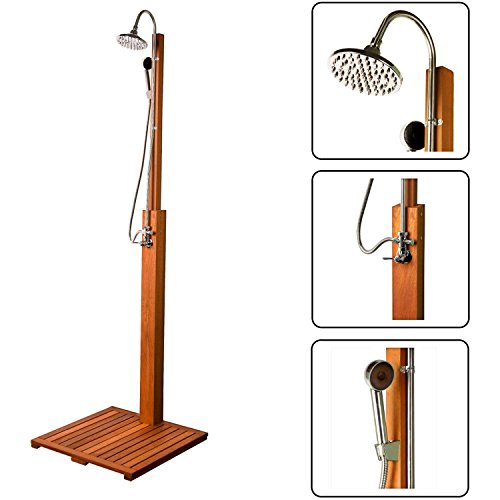 Stilista® Gartendusche Cascata aus 100% FSC zertifiziertem Shorea-Hartholz, geölt inkl. Handbrause