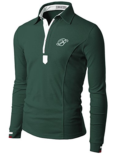 Doublju Mens Jersey Polo with Contrast Placket