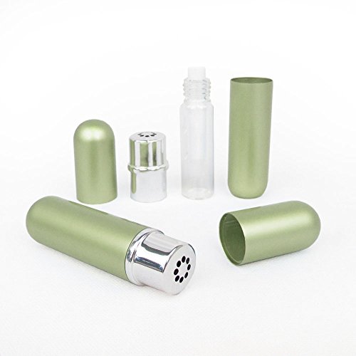 Green Empty Essential Oil Personal Inhaler Refillable Aluminum and Glass With Removable Bottle by Rivertree Life