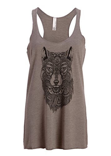 Womens Grey Wolf Boho Hippie Loose Fit Muscle Tee Tank Top