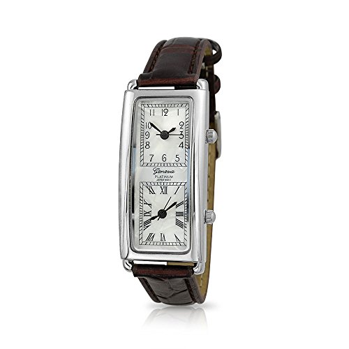 Bling Jewelry Dual Dial Brown Synthetic Leather Watch Steel Back