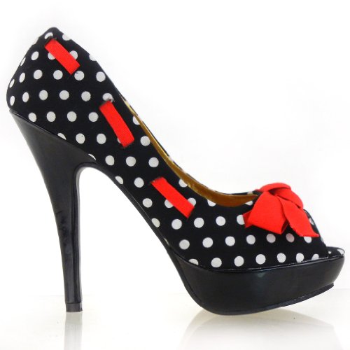 Show Story Sexy Peep Toe Polka Dots Bow Platform Stiletto High Heel Pump,LF30421