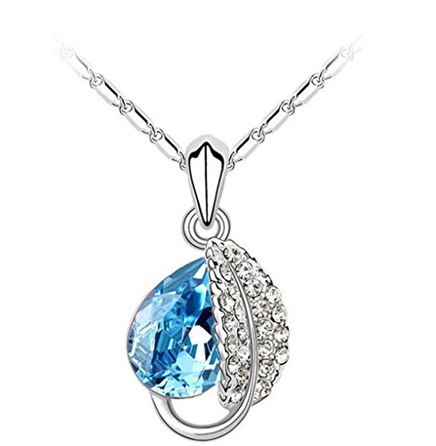 OliaDesign® Charm Ocean Heart Blue Pendants Necklace Clear Crystal Rhinestone Jewelry