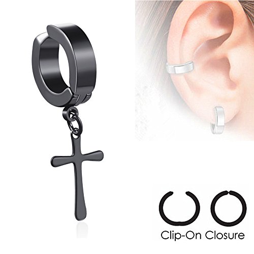 U2U® Jewelry Pair of Surgical Stainless Steel Black IP Non-Piercing Clip On Earrings Laser Etched Die-Cut Crosses(Colors Optional)