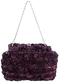 Romantic Rose Rosette Sheer Satin Soft Baguette Evening Clutch Handbag Purse w/Detachable Chain