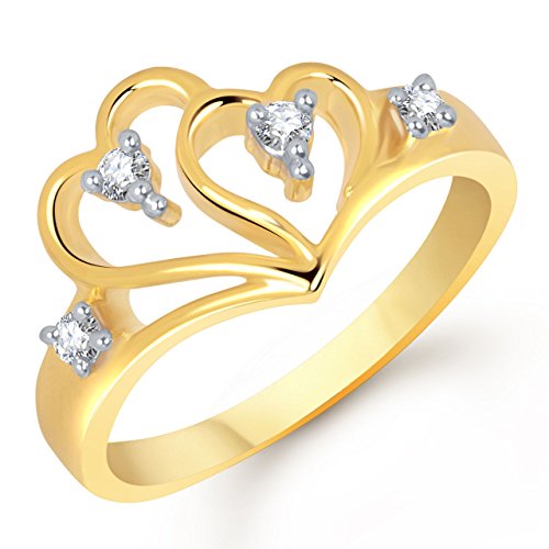 Meenaz Love Ring Heart Ring Gold 24K Fancy in American Diamond Cz Ring for Girls & Women FR 224