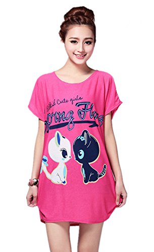 Mooncolour Women's Causal Loose Plus Size Batwing Sleeve Floral Tee Shirt Dress