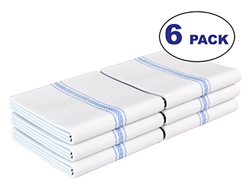 Royal 6 PACK Classic Kitchen Towels, 100% Natural Cotton, 14 x 25, Commercial Restaurant Grade, Herringbone Weave Dish Cloth, Absorbent and Lint-Free, Machine Washable, White with Blue Stripe