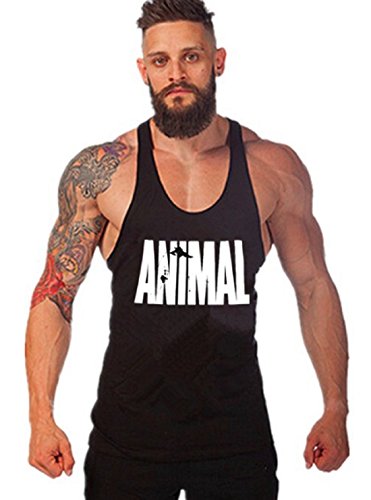 Efashionmx Mens Animal Letter Print Stringer Bodybuilding Gym Tank Tops (X-Large, Black)