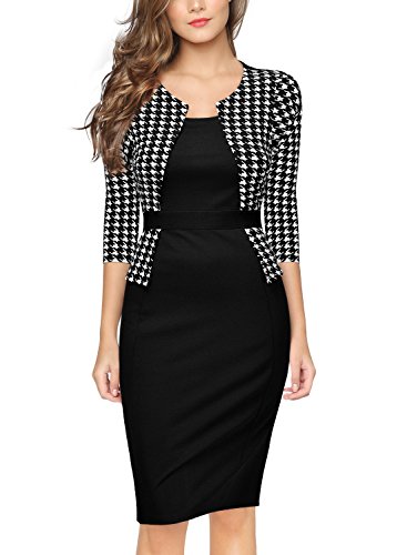 Miusol Women's Business V Neck Houndstooth-Print Optical Illusion Pencil Dress