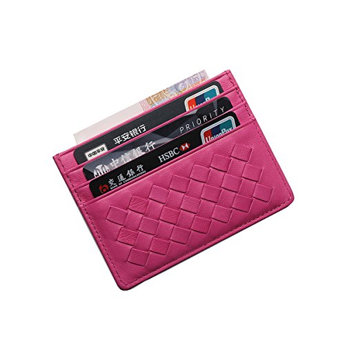 MEKU Women's Slim Leather Card Case Sleeve Wallet Weaved Credit Card Holder