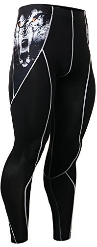 Fixgear Mens Womens Tights Compression Wolf Printed Skin Running Pants S~4XL