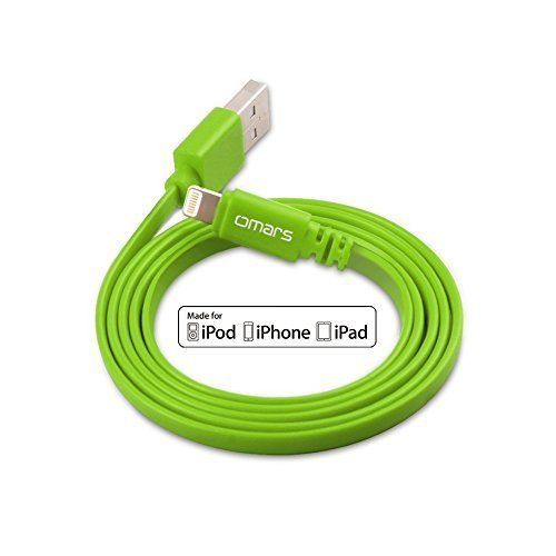 [Apple MFI Certified] Omars 3ft/ 0.9m Lightning 8pin to USB Power and SYNC Flat Cable Charger Cord for Apple iPhone 5 / 5s / 5c / 6 / 6 Plus, iPod touch 5, iPod nano 7, iPad Mini / mini 2/ mini 3, iPad 4 / iPad Air / iPad Air 2 (Green 0.9m)