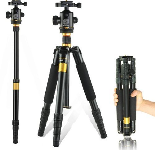 PowerLead PLQ-666 Professional Portable Magnesium Aluminium Alloy Tripod Monopod & Ball Head SLR Camera Canon Nikon Petax Sony Tripod-Black+Orange