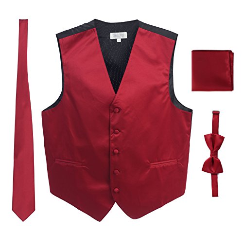 Gioberti Mens 4 Piece Formal Vest, Bowtie, Tie, Pocket Square Set