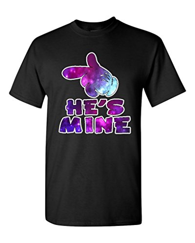 Shop4Ever® Cartoon Hands He's Mine Galaxy Unisex T-shirt Couple Shirts
