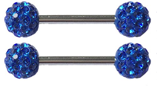 

Thenice 14 Gauge Crystal Ball Barbell Piercing Jewelry Nipple Ring (Blue)