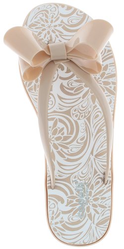 Capelli New York Jelly Bow & Thong Ladies Flip Flop On A Dasies Printed Sock