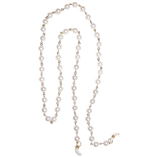 Vintage 8mm Imitation Pearl Elegant Neck Chain Eyeglasses/Sunglasses Holder, USA!, in Imitation Pearl with Gold Tone Finish