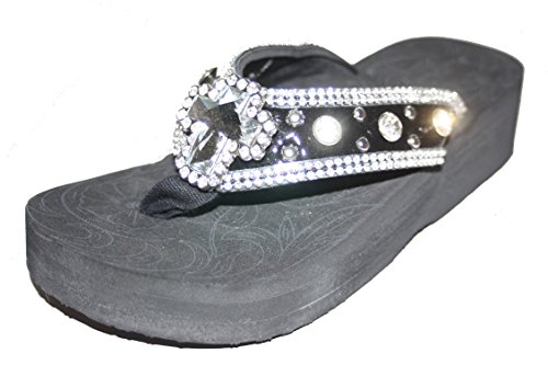 

Montana West Shiny Black Cross Wedge Flip Flops