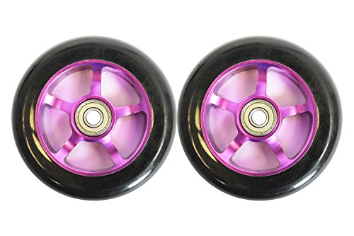 Metal Core Scooter Wheels for Razor Scooter 100mm BLACK and PURPLE + Bearings