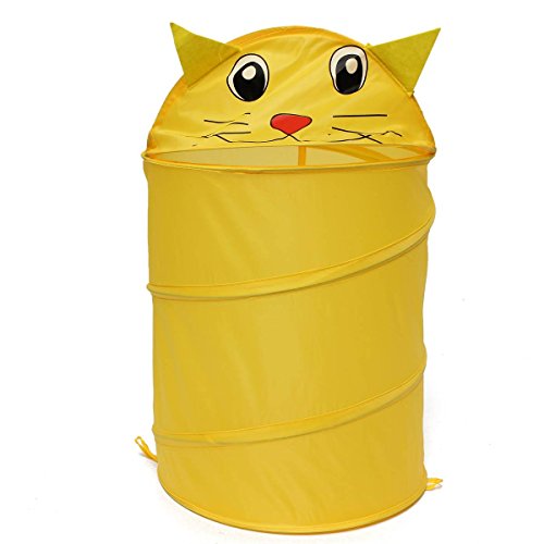 KINGSO Carton Kid Foldable Pop-Up Laundry Hamper Storage Basket Yellow