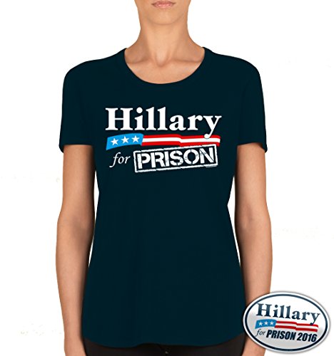 Vipergraphics Hillary for Prison T-Shirt & Sticker WOMEN'S Anti Clinton tshirt