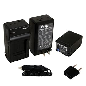 Power Pack (One Maxtek Brand Li-Ion Rechargeable Replacement Battery + One Progo Pocket Charger With Car & European Adapter) For Canon BP-827 BP827 (Extended Capacity of BP-808 BP-809). Use same as original OEM. Shows time on LCD!